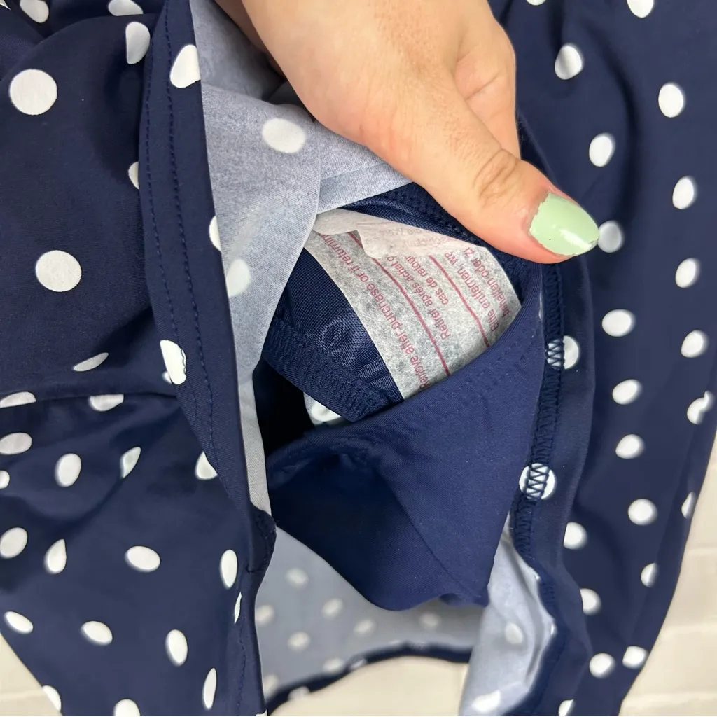 Lands’ End Navy Polka Dot Tummy Control Ultra High Waist Swim Skirt Size 14 - Image 7