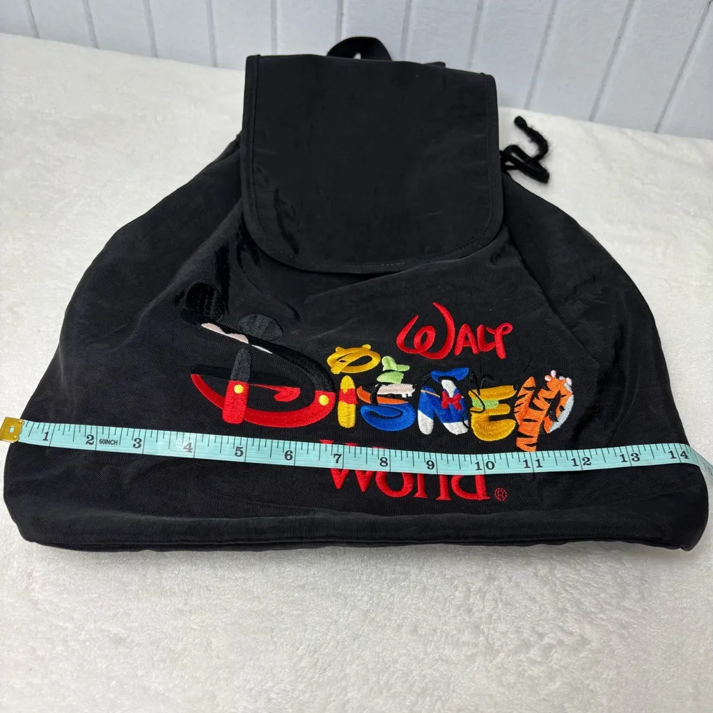 Walt Disney World Black Embroidered Drawstring Book Bag Backpack Character Logo - Image 9