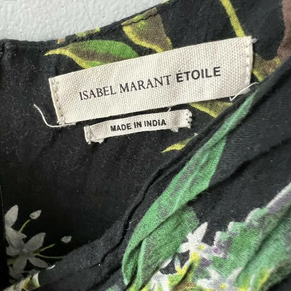 Isabel Marant Etoile Welby Sundress Surplus Neck Tropical Floral Black Cotton 6 Multiple - Image 4
