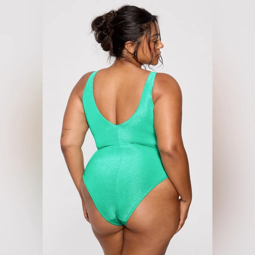 Yitty Green Shaping Swim Luxe Twist Plunge Swimsuit - New - Size XXL/1X - Image 2
