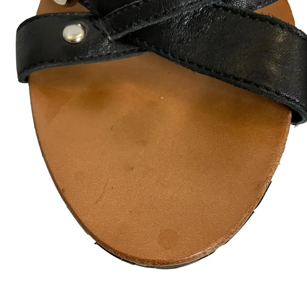 Womens Elize Black Leather Signature Wedge Open Toe Strap Sandals Size 7M - Image 10