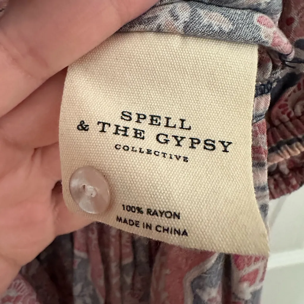 Spell & The Gypsy Jasmine Play Dress Floral Boho Mini Long Sleeve Size Medium Blue - Image 10