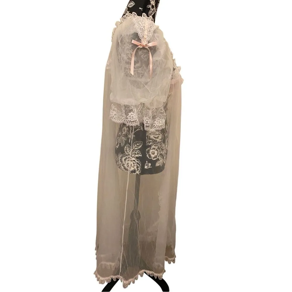 Juliana 2 Pc Lace Peignoir Robe Bralette Set Intimates Sheer Bridal Sexy Sleep White - Image 9