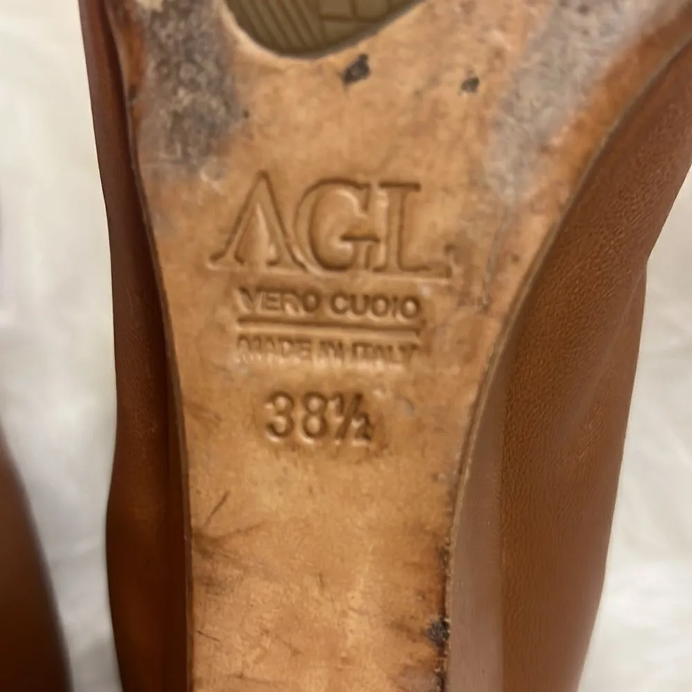 AGL Snakeskin Leather Cap Toe Wedge Heels Bin 11 Brown Size 8.5 - Image 10