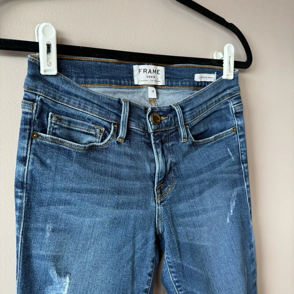 Frame‎ Women’s Le Skinny de Jeanne Mid Rise Distressed Denim Jeans Size 26 - Image 12