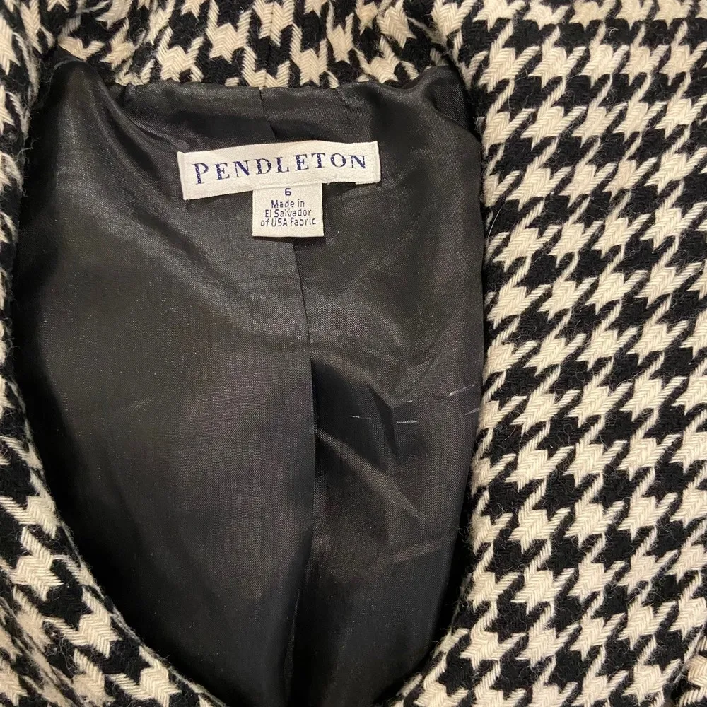 Pendleton Black White Houndstooth Blazer Wool Jacket Size 6 Virgin Lamb Wool - Image 6
