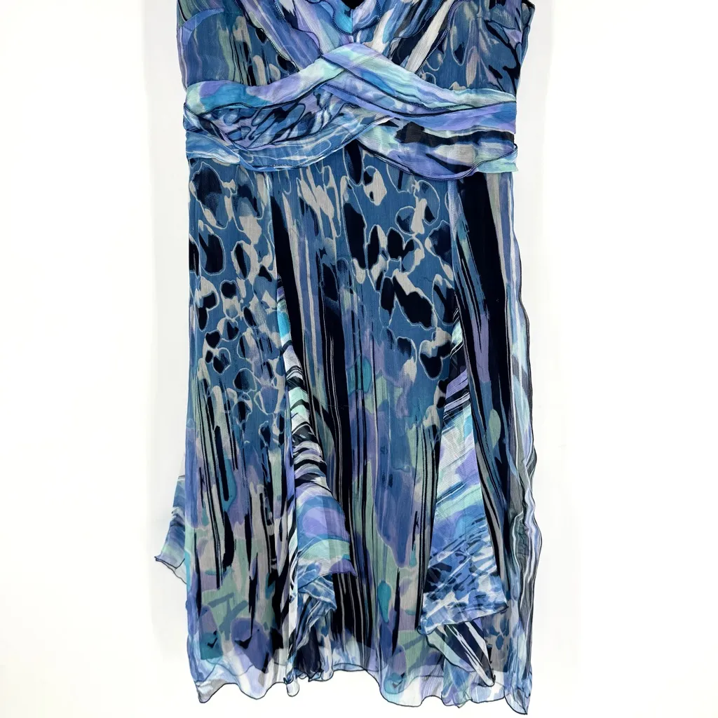Claudia Gil Blue Patterned Faux Wrap Sleeveless Dress with Jacket Silk Size 6 - Image 2