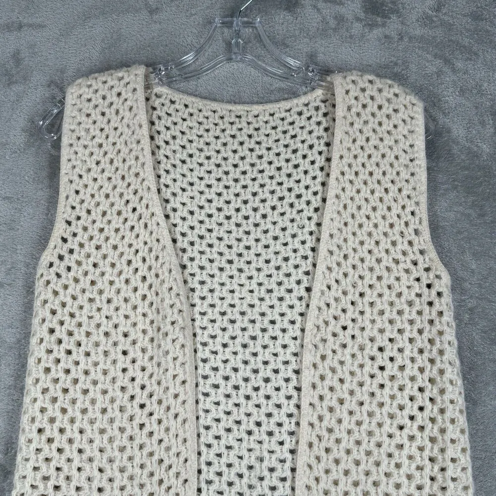 Unbranded Sweater Womens Medium Cream Crochet Open Cardigan Chunky Knit Bohemian - Image 4