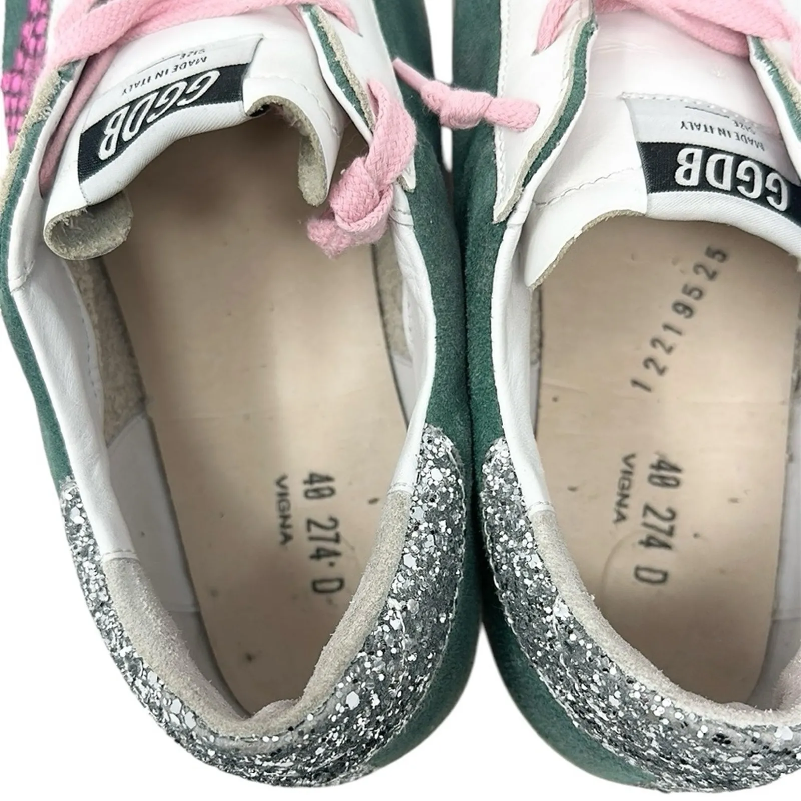 Golden Goose Superstar Leather Suede Sneakers Green White Pink Size 40 - Image 12