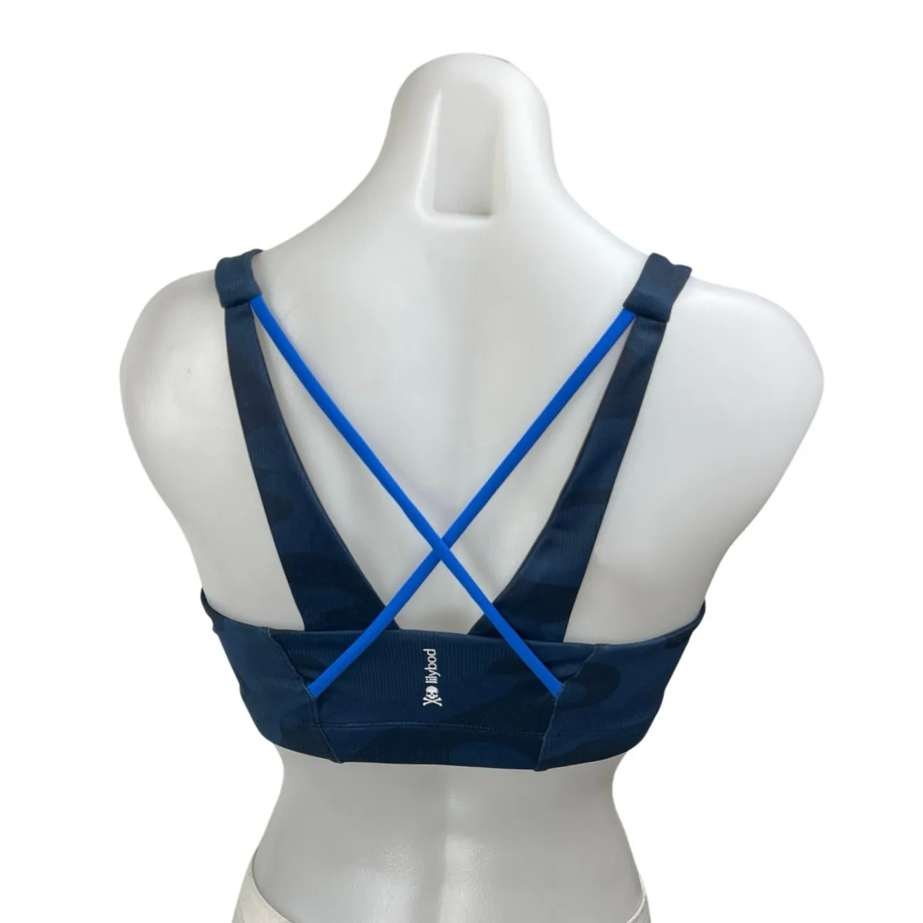 Lilybod Blue Camo Camouflage Sleeveless Activewear Sports Bra Crop Tank Top Sz M - Image 2