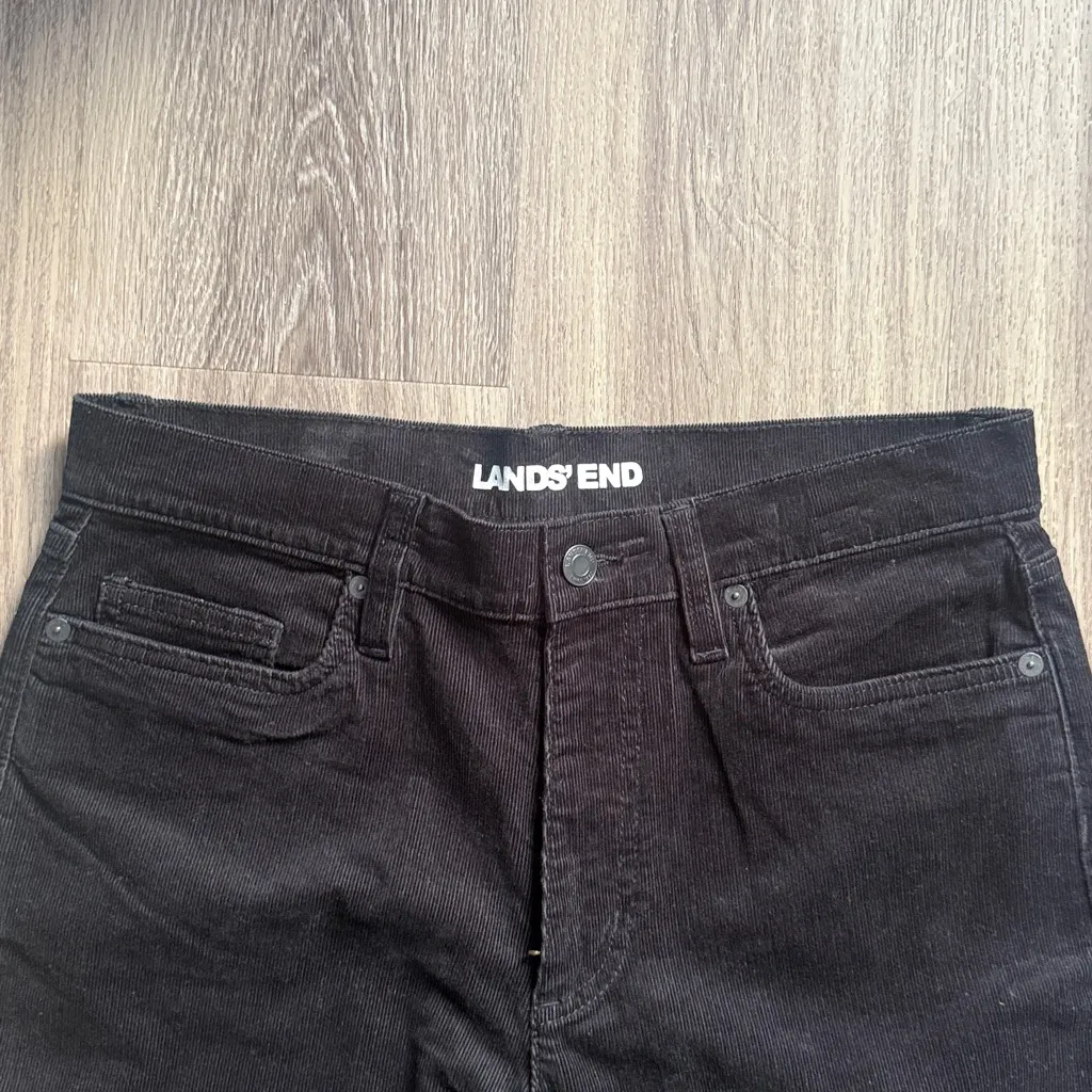 Lands' End Black Straight Leg Pants Size 10 Women’s High rise Corduroy - Image 2