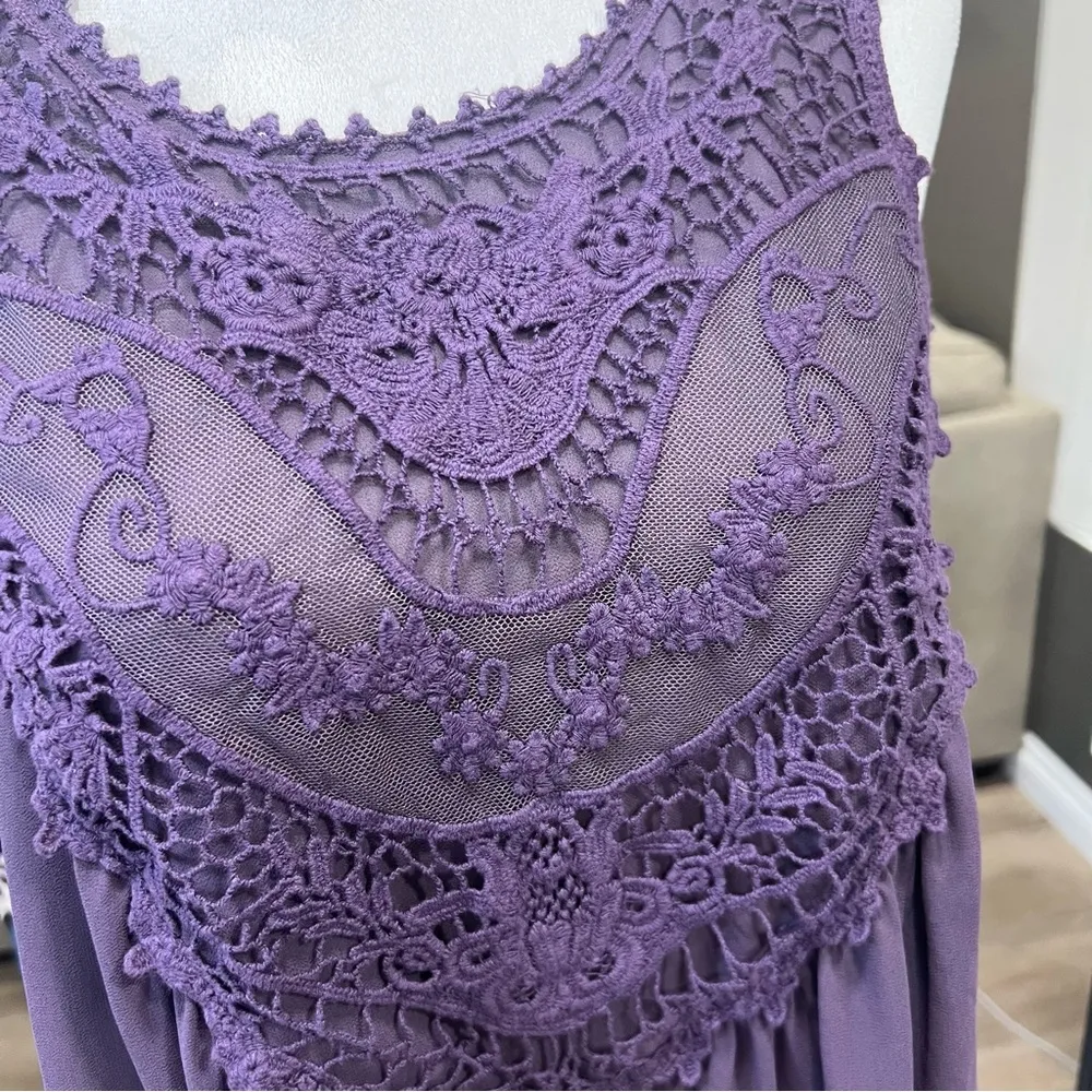 Entro Purple Lace Embriodered Sleeveless Tunic Top or Dress (M) EUC - Image 4