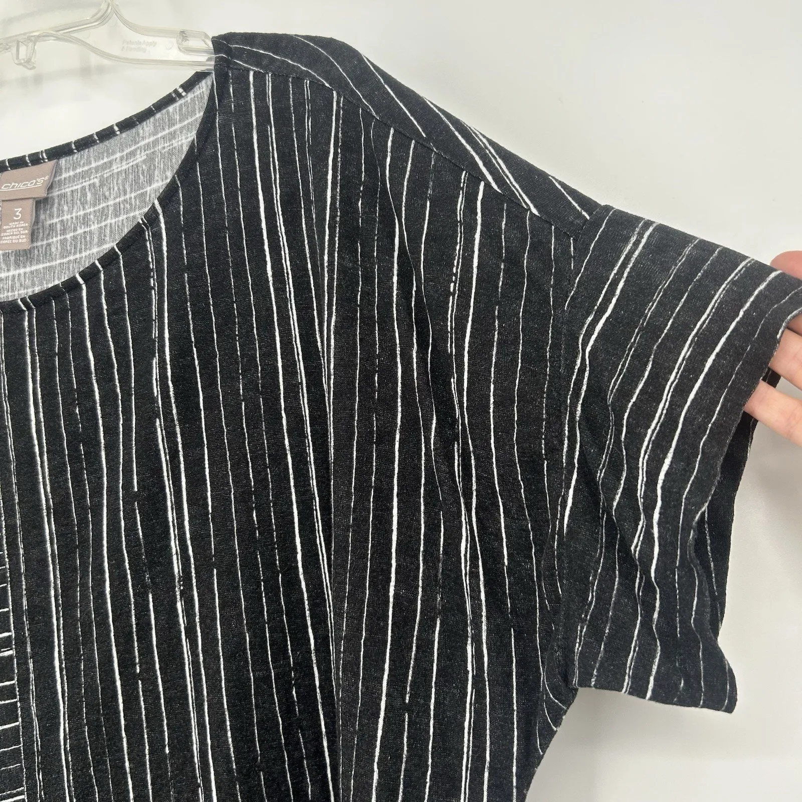Chicos 3 Size XL Knit Top Black White Stripe Slouchy Drop Shoulder Art Casual - Image 3
