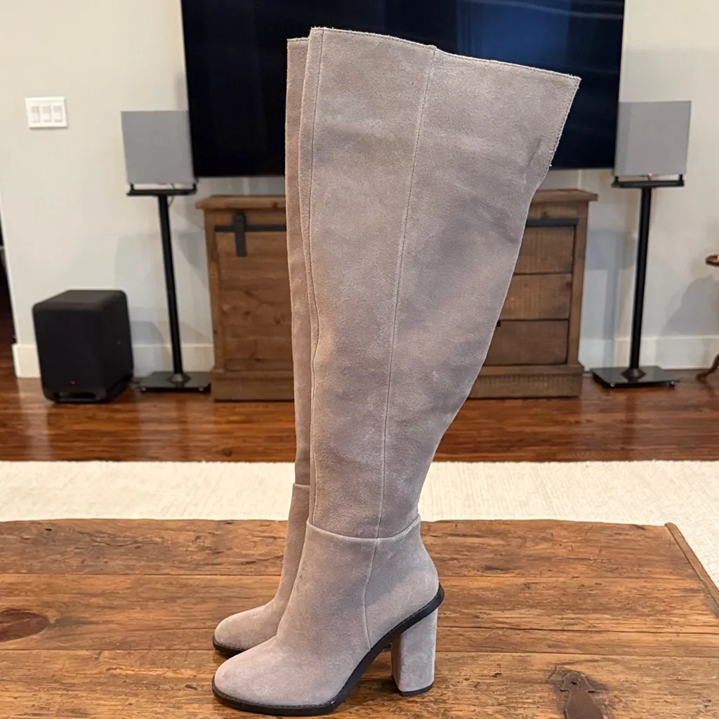 Gianni Bini Taupe Suede Over Knee 3" Tall Heeled Boots Size 5.5 - Image 2