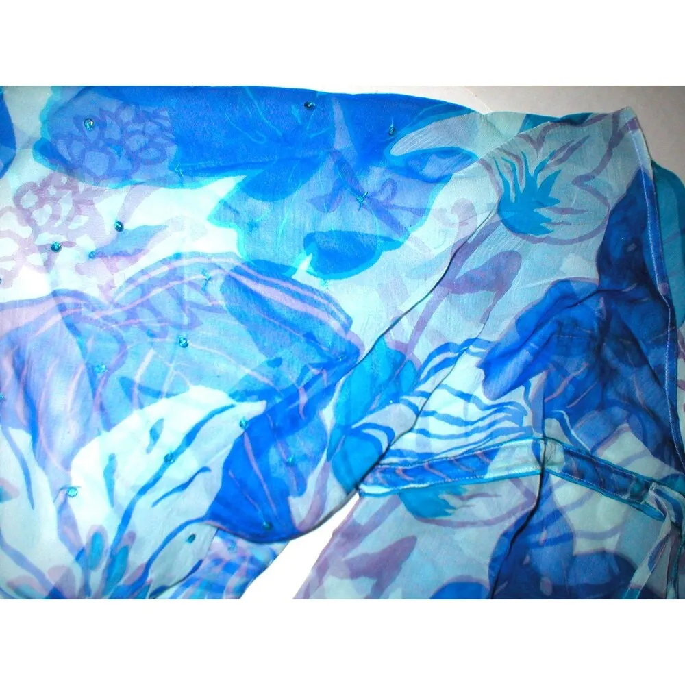 NWT New Silk Tunic Top Womens Antik Batik M Blue Purple Swim Sheer Cover Up Sequ Size M - Image 9