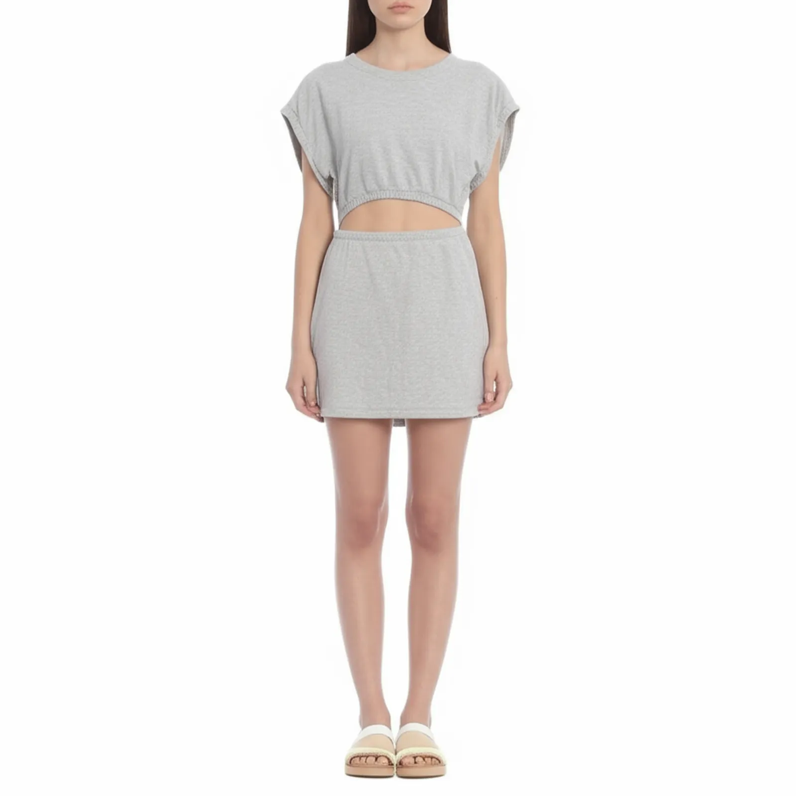 OFFLINE Aerie Womens Large Light Grey Cut Out Mini Dress Short Sleeve Trendy Gray - Image 7