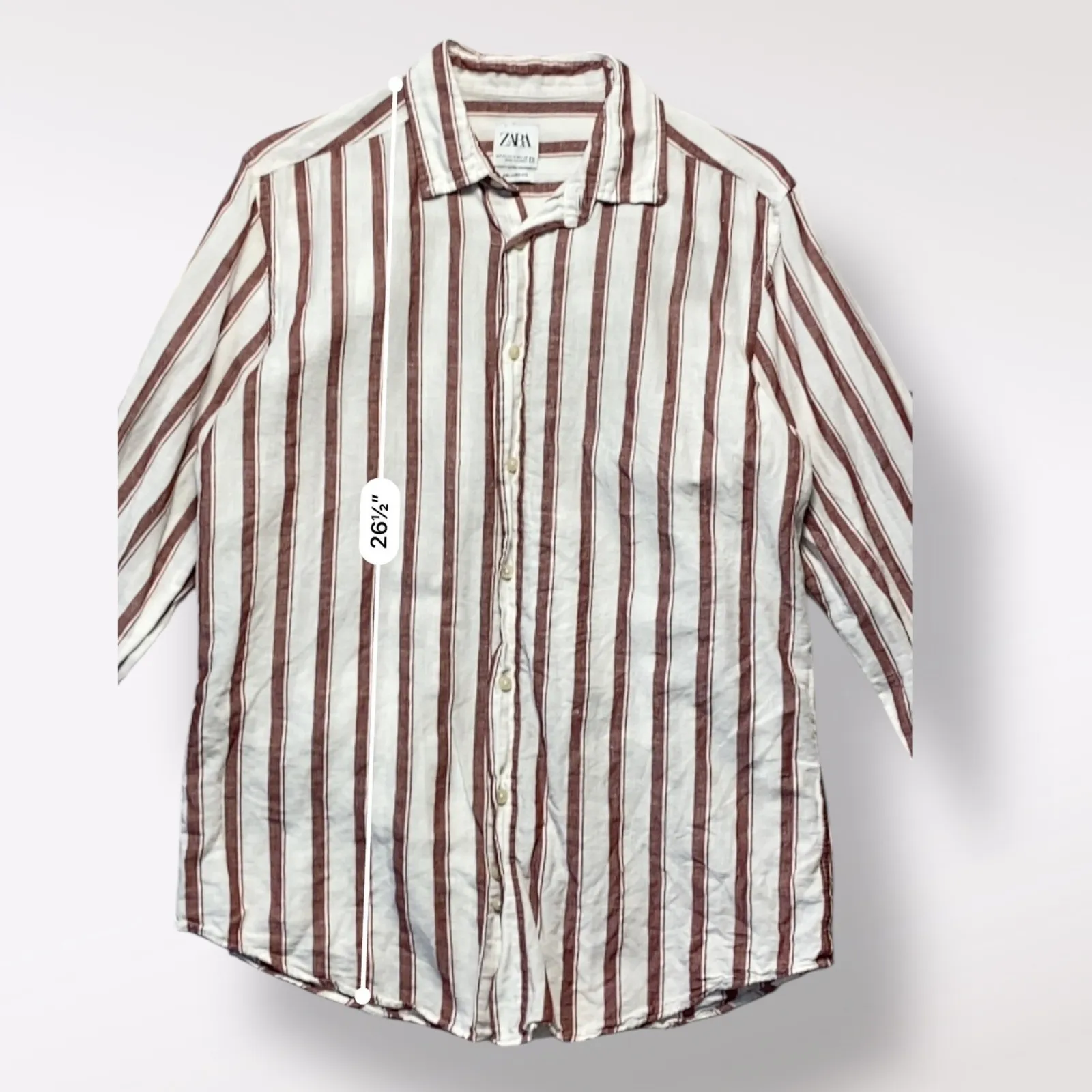 Zara Relaxed Fit Striped Long Sleeve‎ Shirt Womens Size M Brown White - Image 4