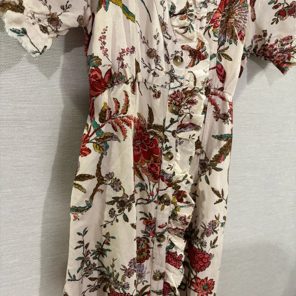 Anthropologie x Pilcro‎ Ruffle-Collar Buttondown Dress Floral Linen Blend Size 2 - Image 7
