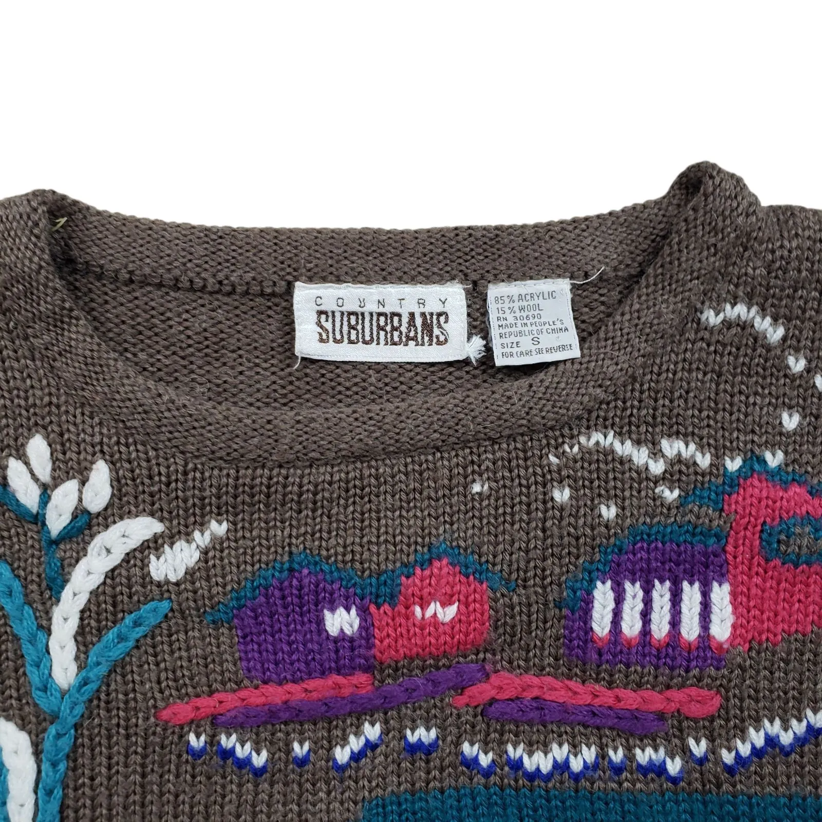 Vintage Country Suburbans Hand Knit Sweater Womens Small Farm House Town Cottage Brown - Image 3