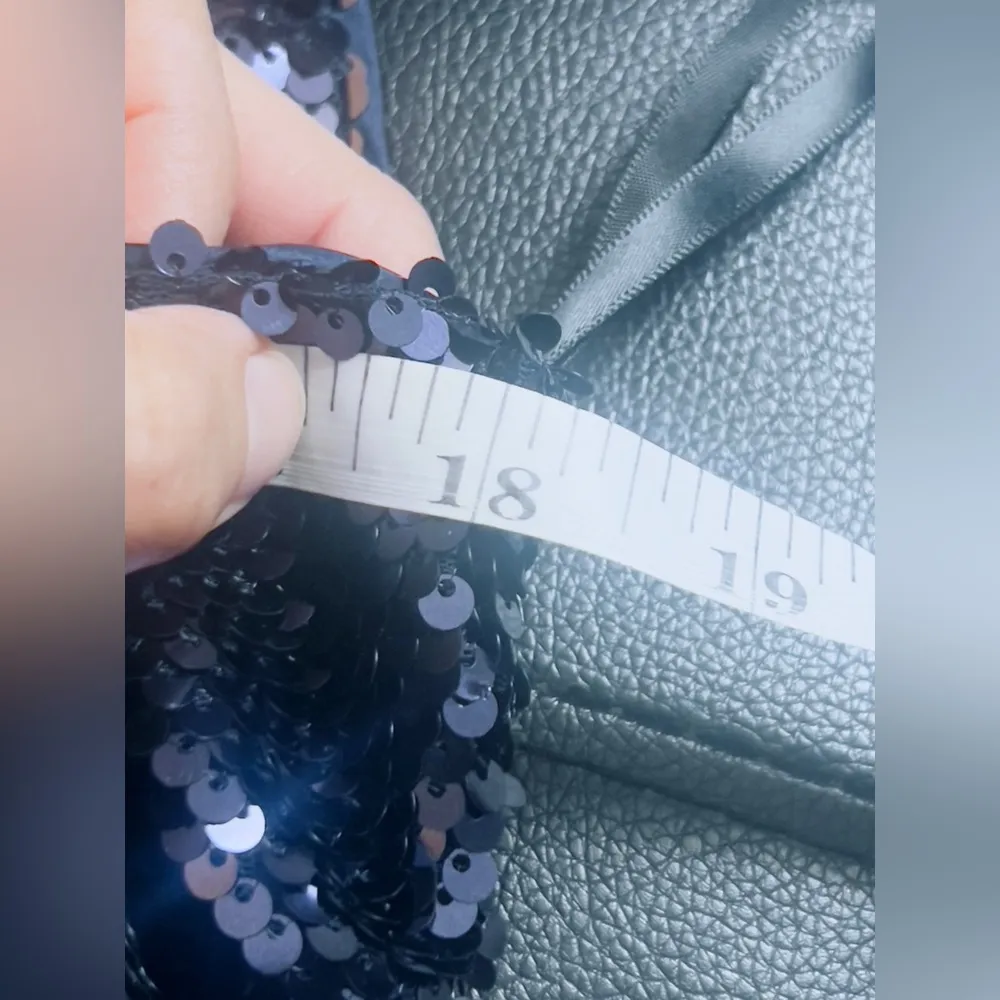 BEBE Blue Sequin Wrap Ruffle Dress - Sz L adjustable straps - Image 8