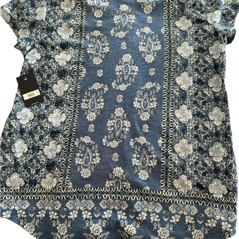 NWT Lucky Brand Blue Short Sleeve Large Paisley Print Top Shirt Tunic M - Image 8