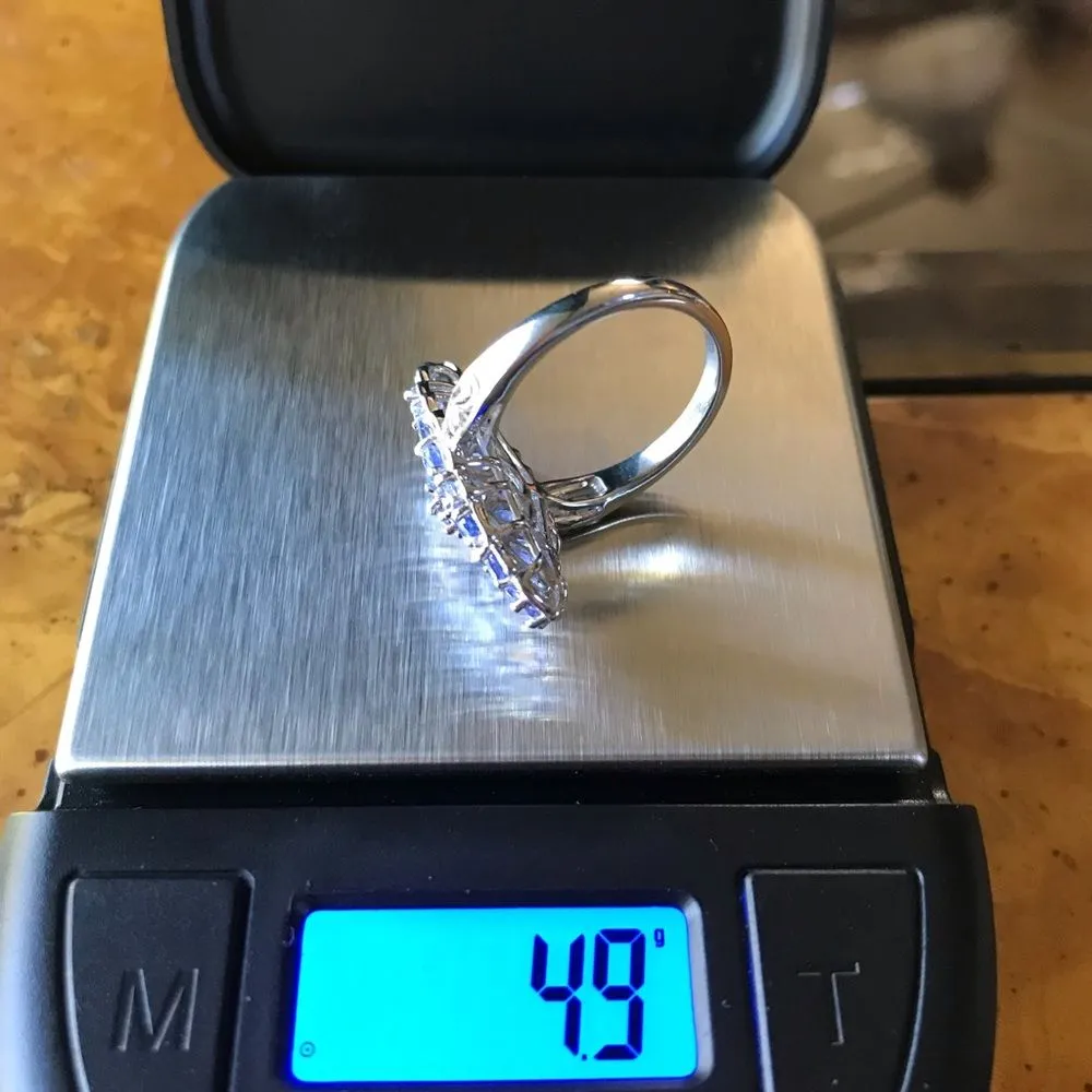 Natural Tanzanite Sterling Silver Cocktail Ring Size 7 Purple - Image 9