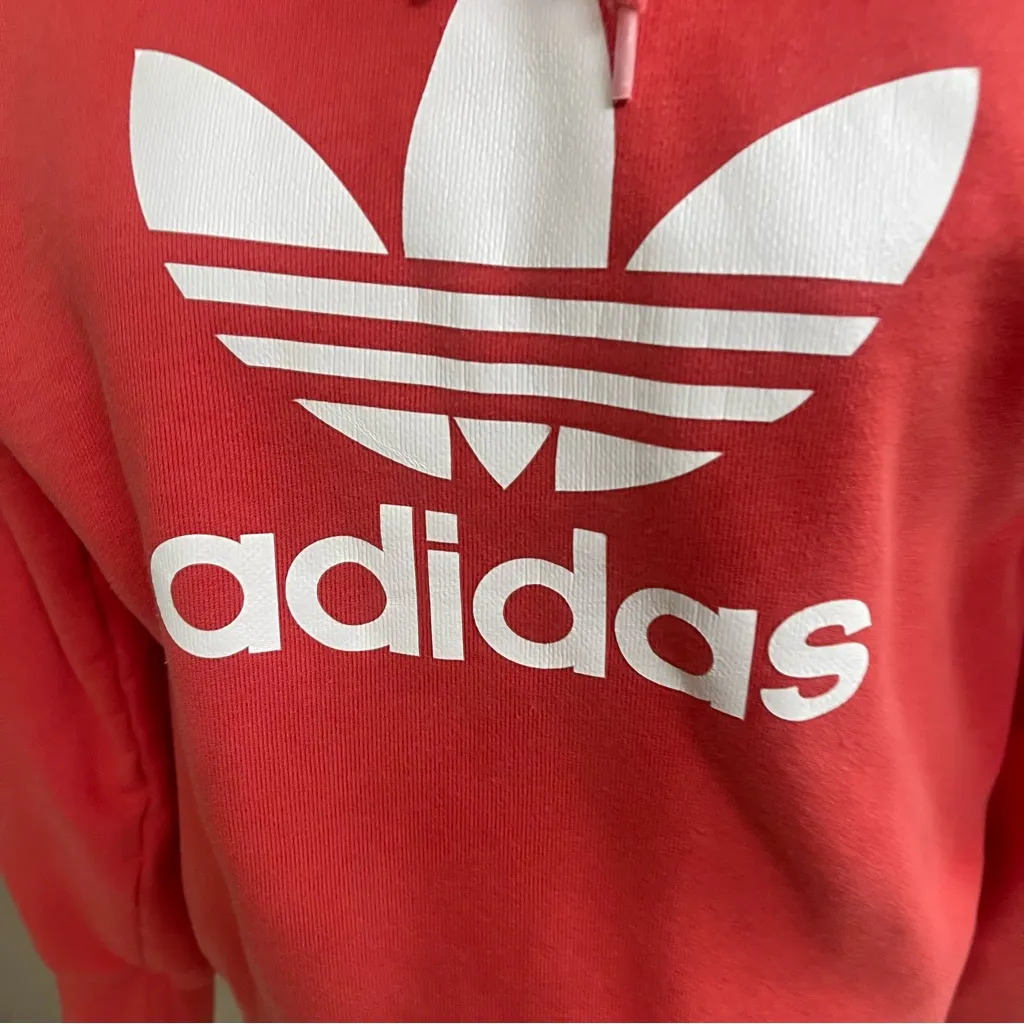 Adidas Originals Hoodie Women Small Coral  Trefoil‎ Logo Sweatshirt Pullover S - Image 10