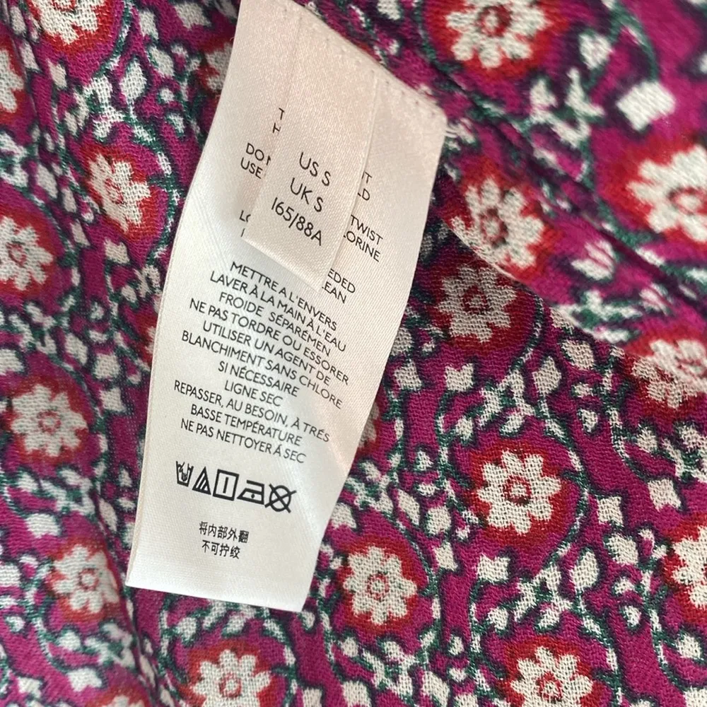 Free People Malia Babydoll Jacket Top S Tie Neck Floral Embellished Berry Combo - Image 8