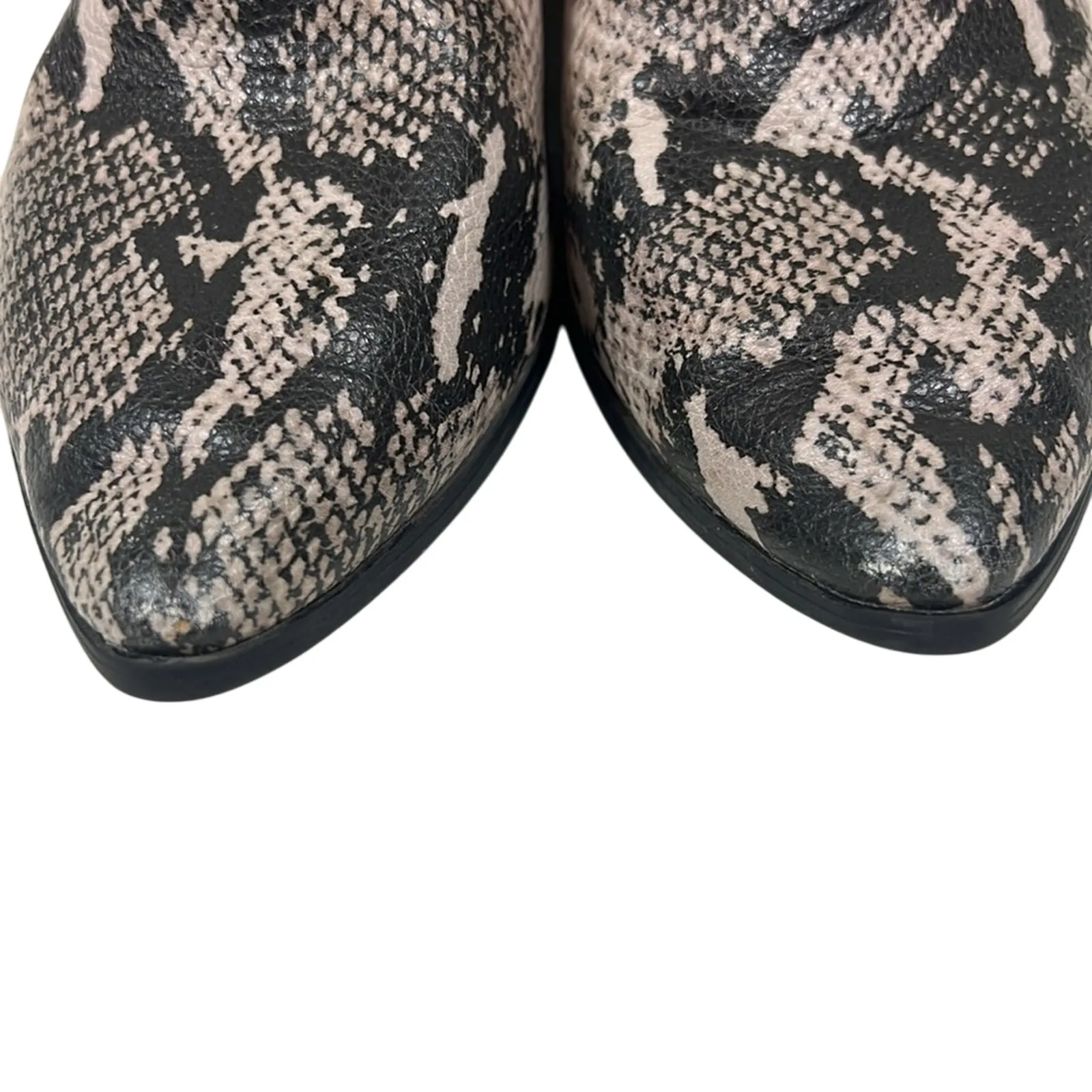 American Eagle Ankle Boots Womens 7 Snake Print Cream Black Block Heel Western - Image 6