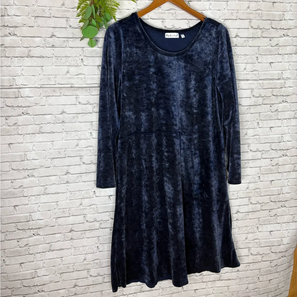 Habitat Velvet Velour Navy Blue Midi Long Sleeve Dress - Image 2