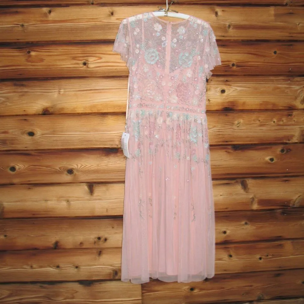 MAC DUGGAL 9134 Womens Embellished High Neck Butterfly Sleeve Midi Dress - Image 11