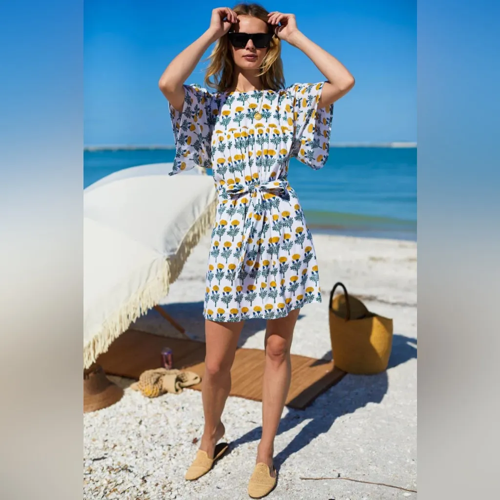 EMERSON FRY Basalie Mini Dress, Big Marigolds White Organic, XS - Image 3