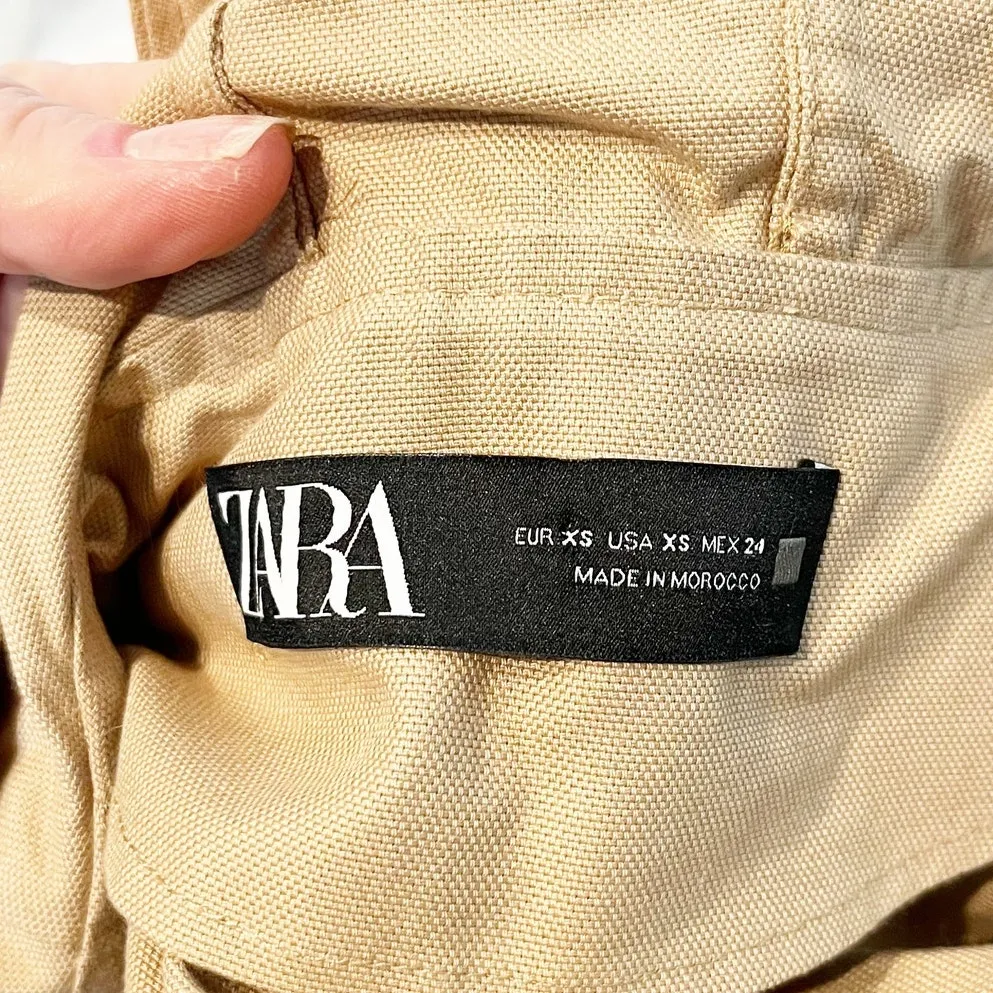 ZARA Hooded Cropped Trench Technical Jacket Tan Beige XS - Image 3