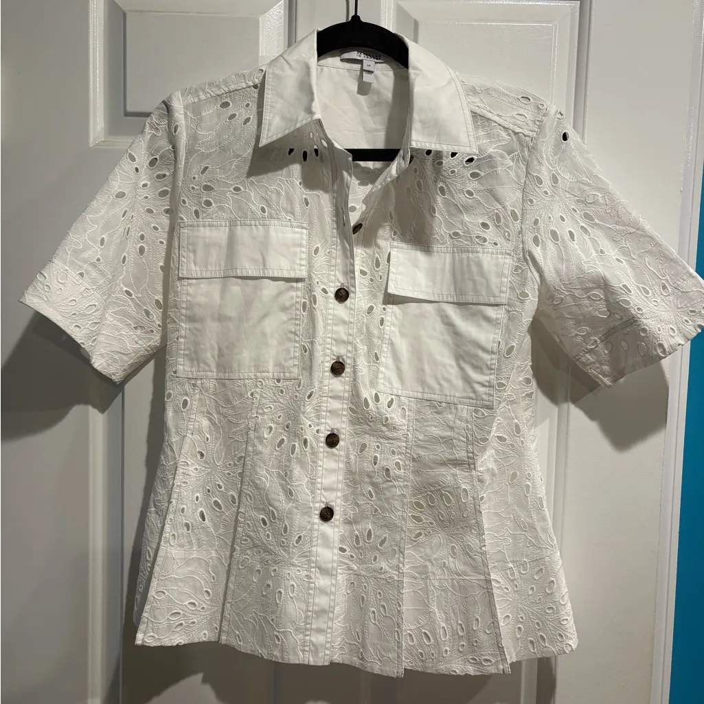 Derek Lam 10 Crosby Cilou cotton eyelet utility shirt white S - Image 3