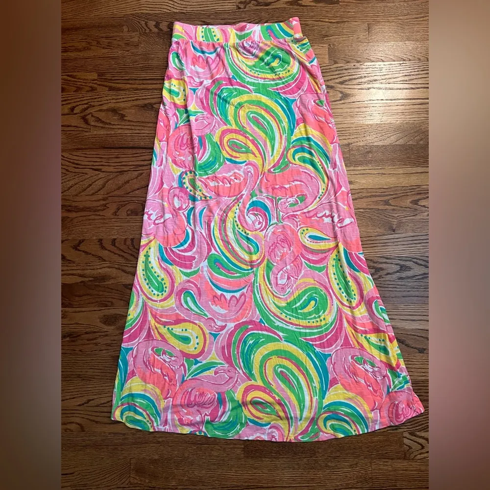 Lilly Pulitzer Marnie Maxi Skirt Multicolor Flamingo Paisley Print – Size Small - Image 5