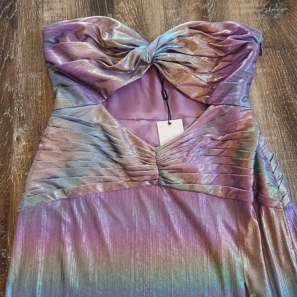 Retrofete Soleil Dress in Lilac Aurora Size Large Strapless NWT Cutout Metallic - Image 5