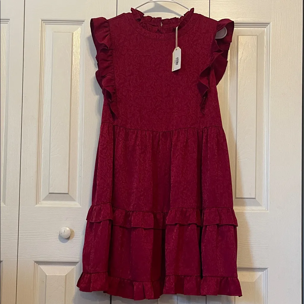 JODIFL Women's Casual Red Ruffle Dress - Image 5