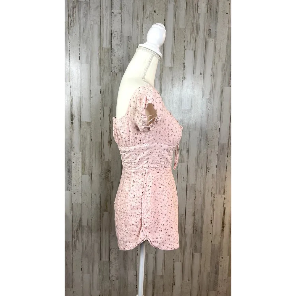 Princess Polly Pink Milkmaid Rouched Romper‎ Women's Size 4 Short Sleeve Floral - Image 4