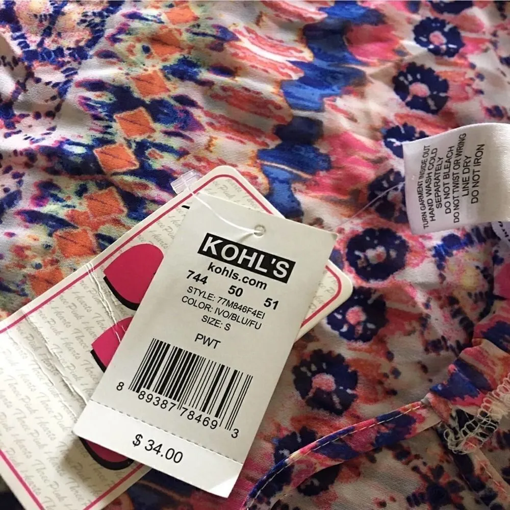 Three Pink Hearts boho sheer multi color blouse S - Image 8