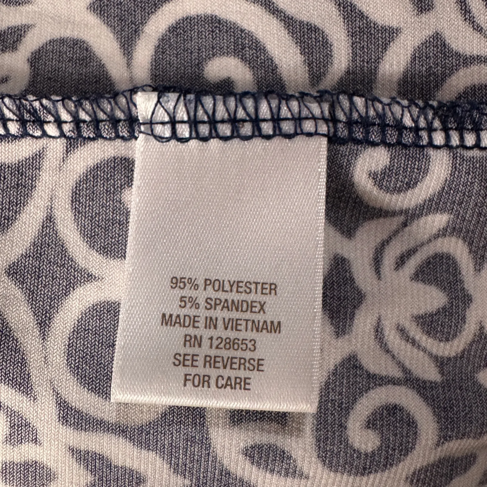 Dressbarn 3X-Large Top Geometric Stretch 3/4 Bell Sleeve Boat Neck Zip Navy Blue - Image 9