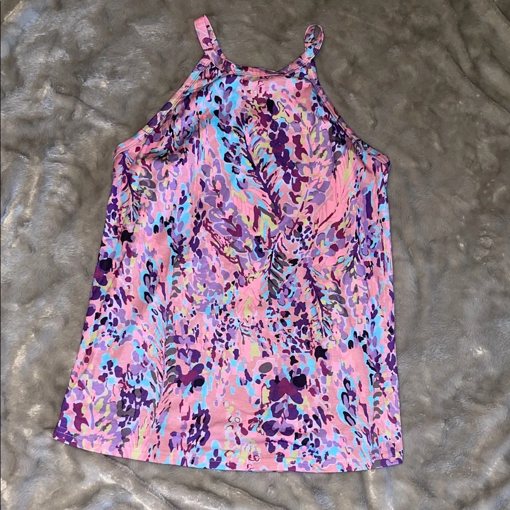 Multicolor Abstract Floral Racerback Tank Top - Image 7