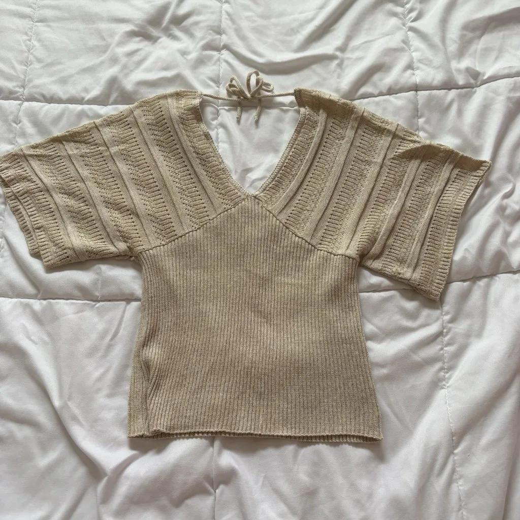 Vintage 90s Womens Medium Baby Doll Cami Y2K Boho Indie Coquette Beige V Neck - Image 7