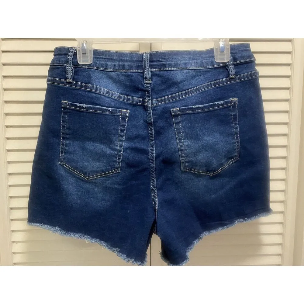 YMI Raw Hem Cut off Distressed Jean Shorts‎ High Rise Size 13 Dark Wash - Image 5