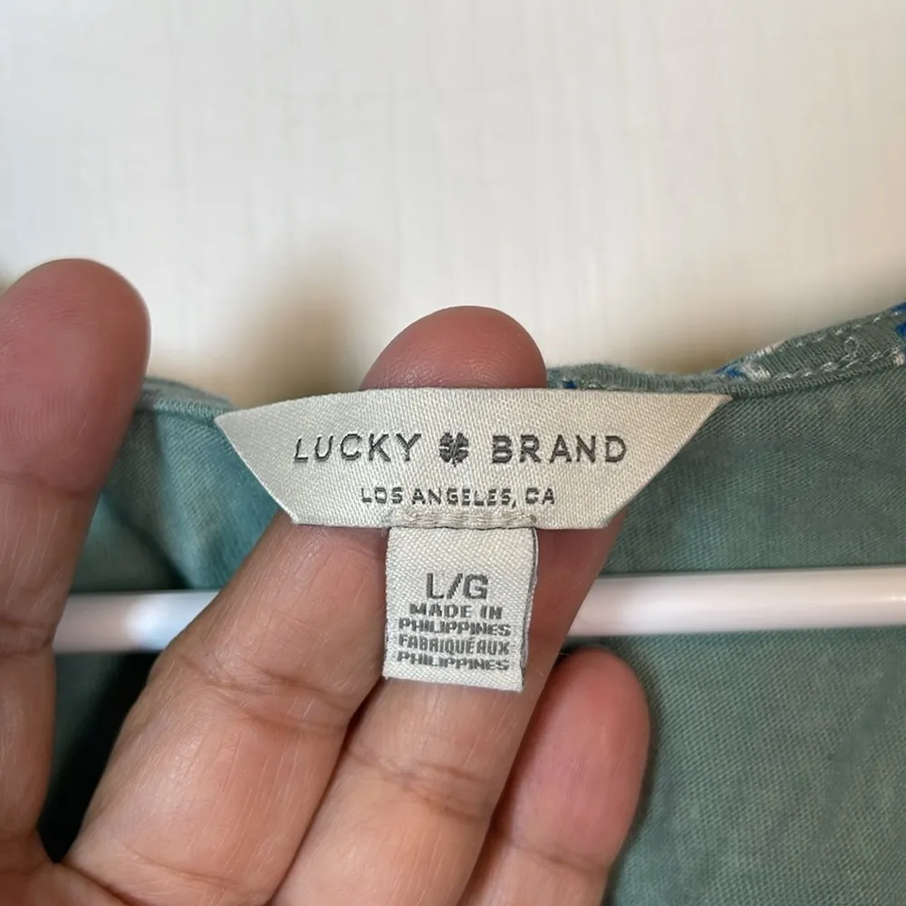 Lucky Brand Light Green L/S Square Neck Blouse Peasant Shirt Large EUC #0548-OC - Image 6