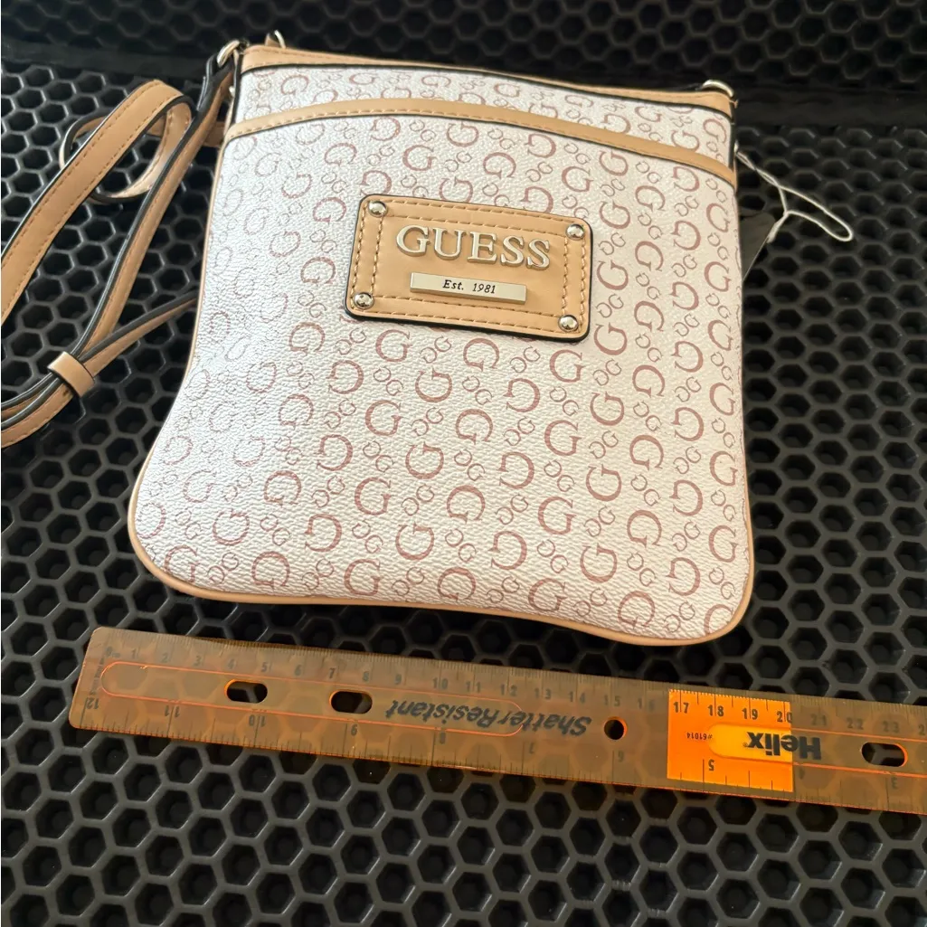 GUESS Beige and Tan Patterned Crossbody Bag - Image 5