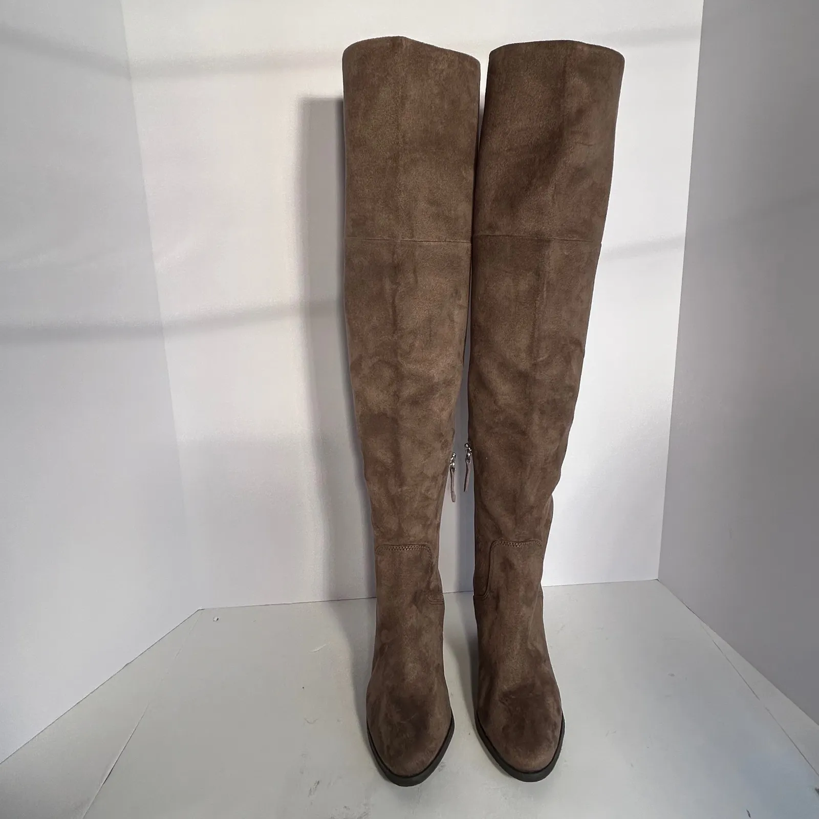 BP Over The Knee Boots Suede Block Heel Side Zip Taupe Women's Size 6.5M Brown - Image 2