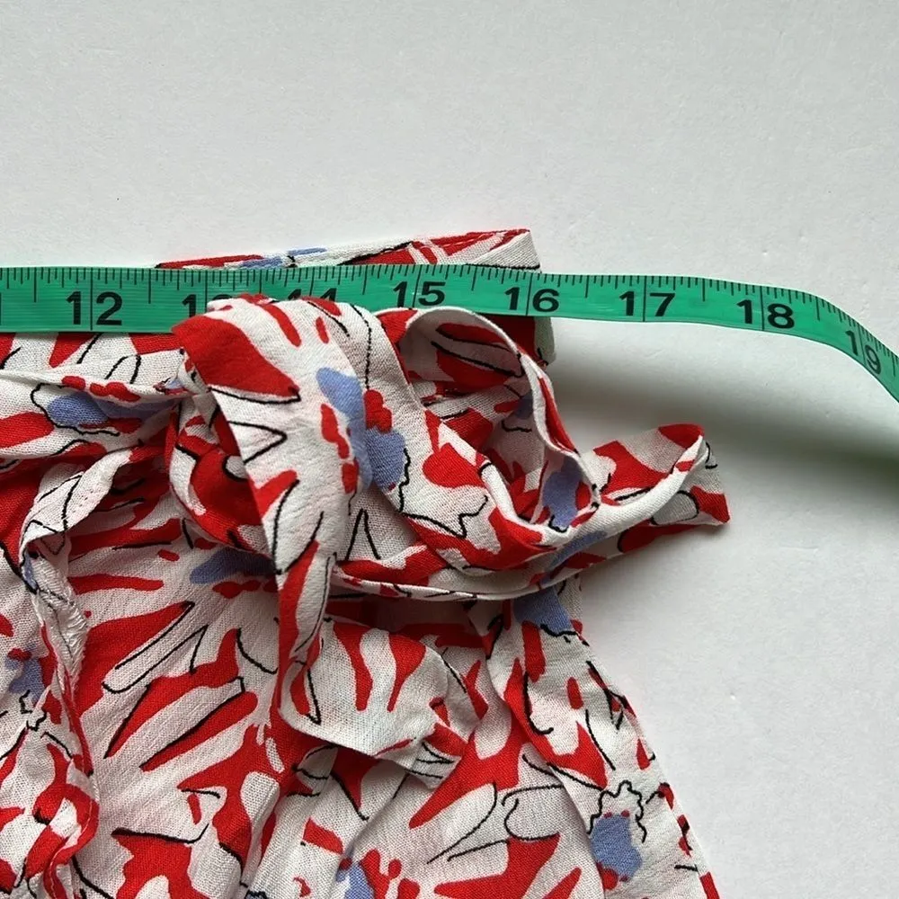 Aqua Red White Floral Wrap Skirt Red White Size Large NWT - Image 5