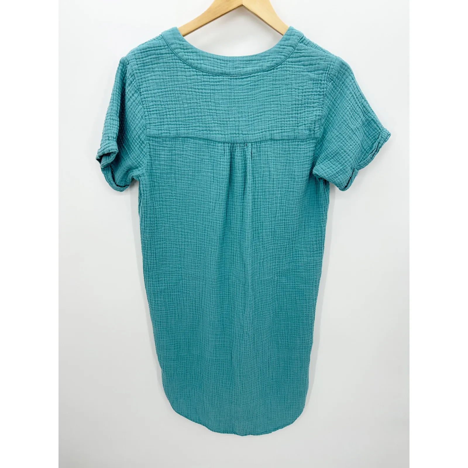 Bobi T-Shirt‎ Dress Women Medium Blue V Neck Gauze Mini Summer Boho Coastal - Image 2