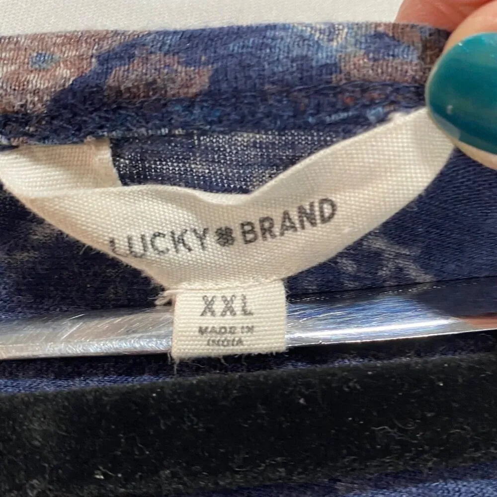 Lucky Brand Womens XXL Blue Boho Floral & Geometric Print Jersey Knit Top - Image 4