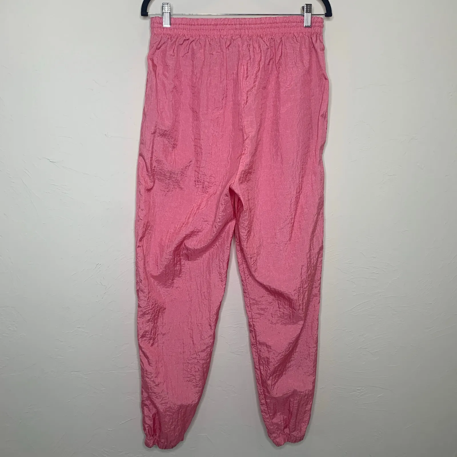Vintage 90s Pink Parachute Track Pants 90s Sz Large Nylon Joggers - Image 4